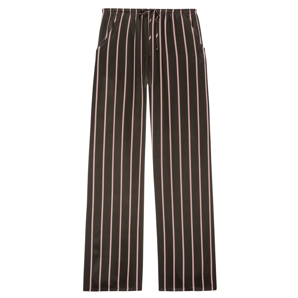 Donni The Silk Pinstripe Drawstring Pants Size XXL NWT Wide Leg Espresso/Red